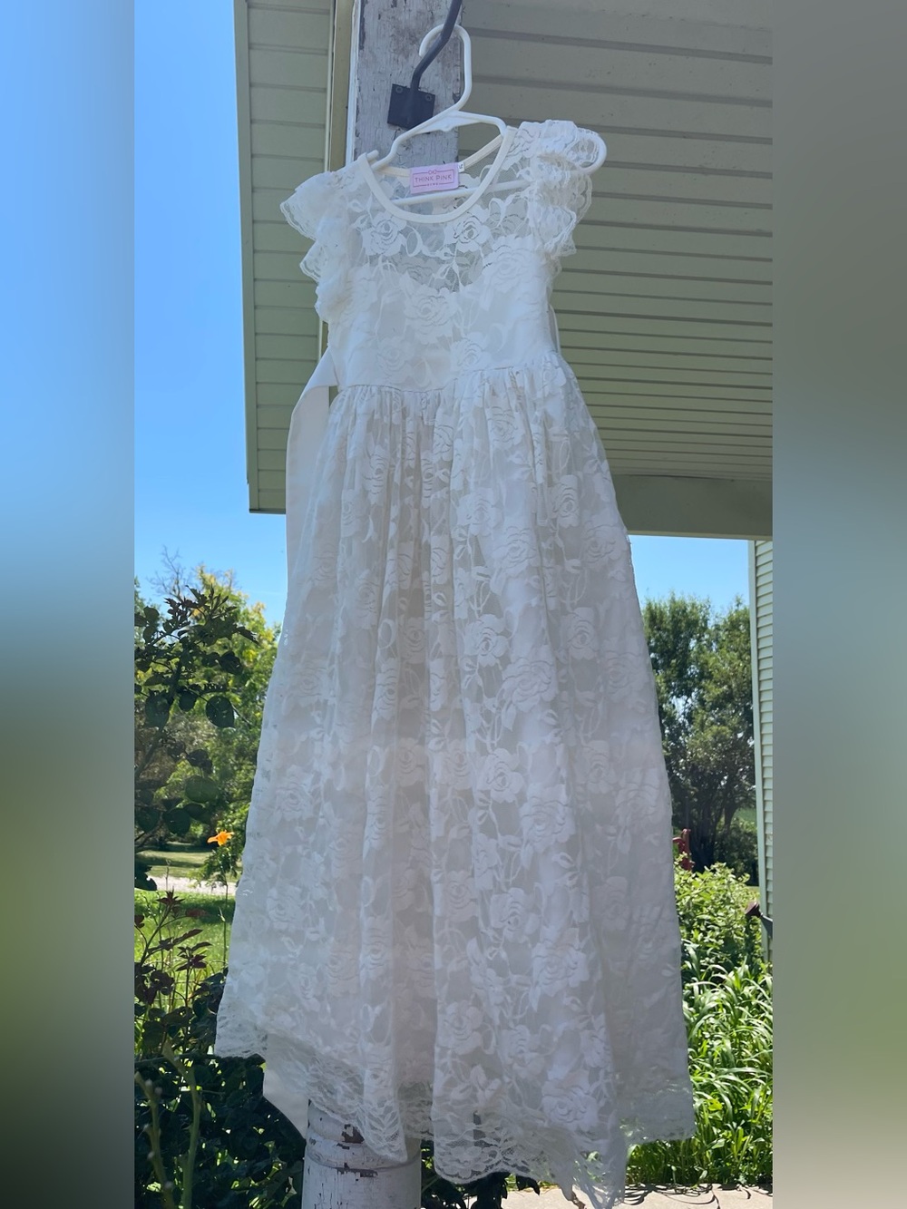 White Lace Flower Girl Bridal Wedding Dress by Think Pink size 5T